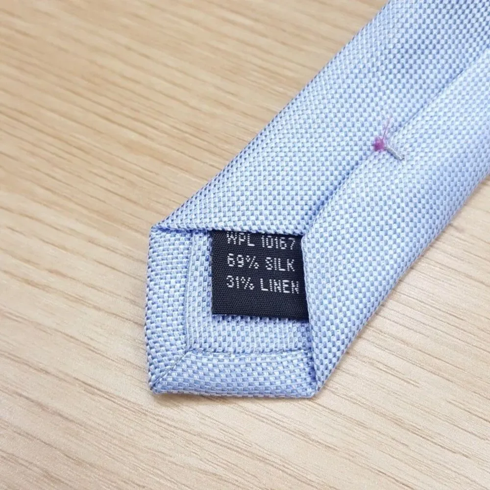BLOOMINGDALES MENS STORE Neck Tie Solid Blue Silk Linen Woven Classic Necktie